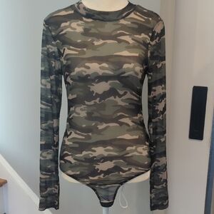 Sheer Camouflage Long Sleeve Bodysuit
